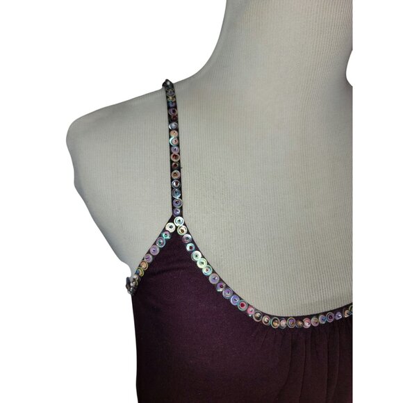 VTG Sequin-Trimmed Purple Express Camisole Top Size S Small Adjustable Straps - Picture 2 of 10